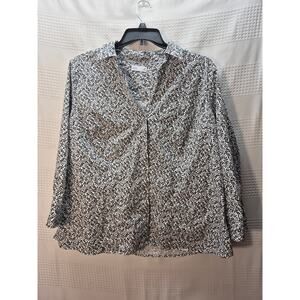 Croft and Barrow women size 2X paisley print black white button up pj shirt 7190